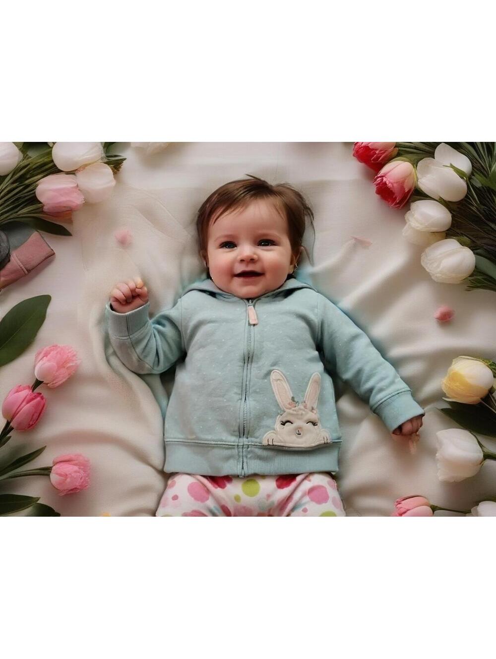 Baby Girl 12 mo polka dot sweater Hoodie blue  easter bunny Carters 100% Cotton